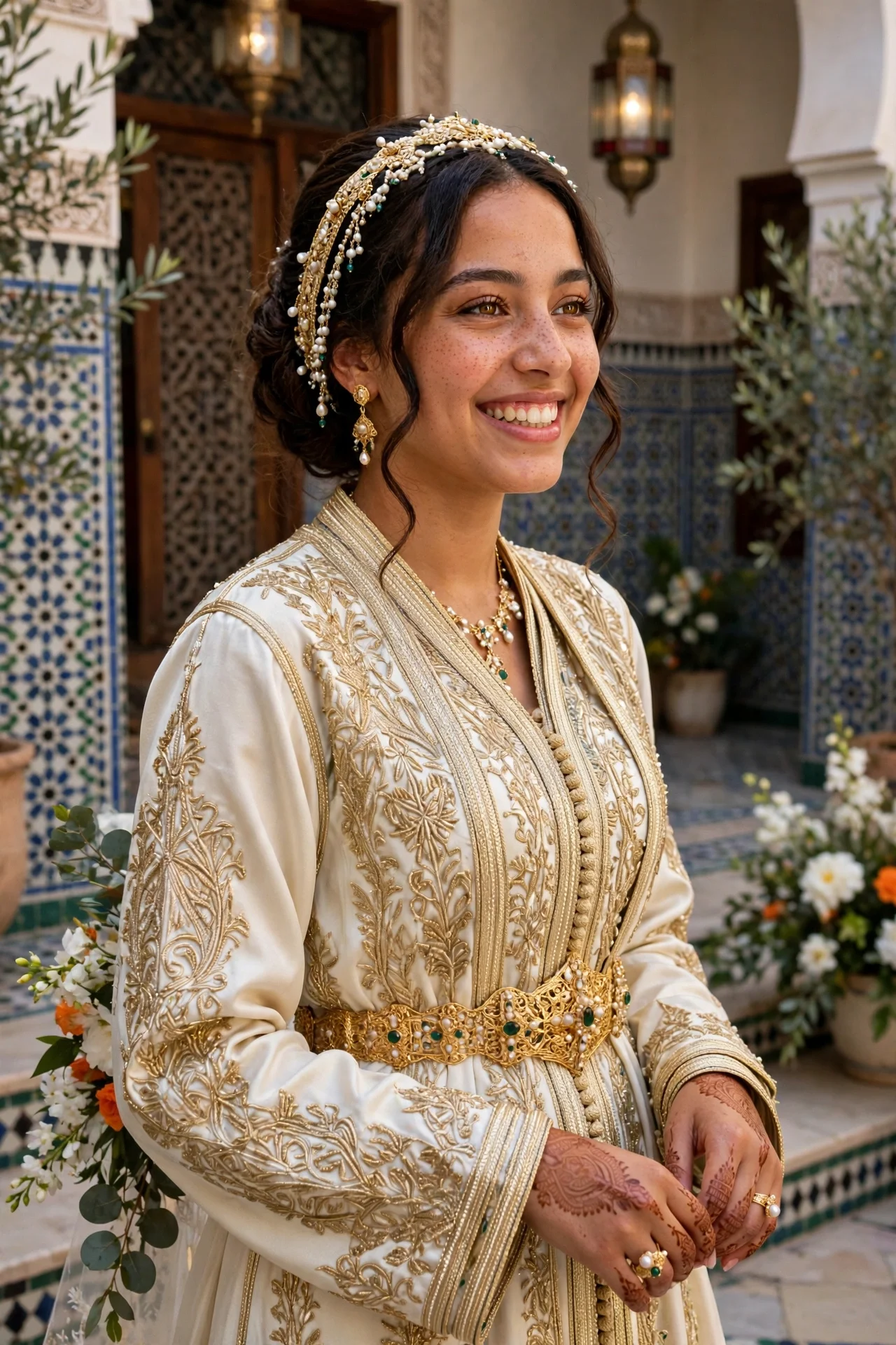 عروس مغربية في يوم عرسها تحت أنوار الزليج